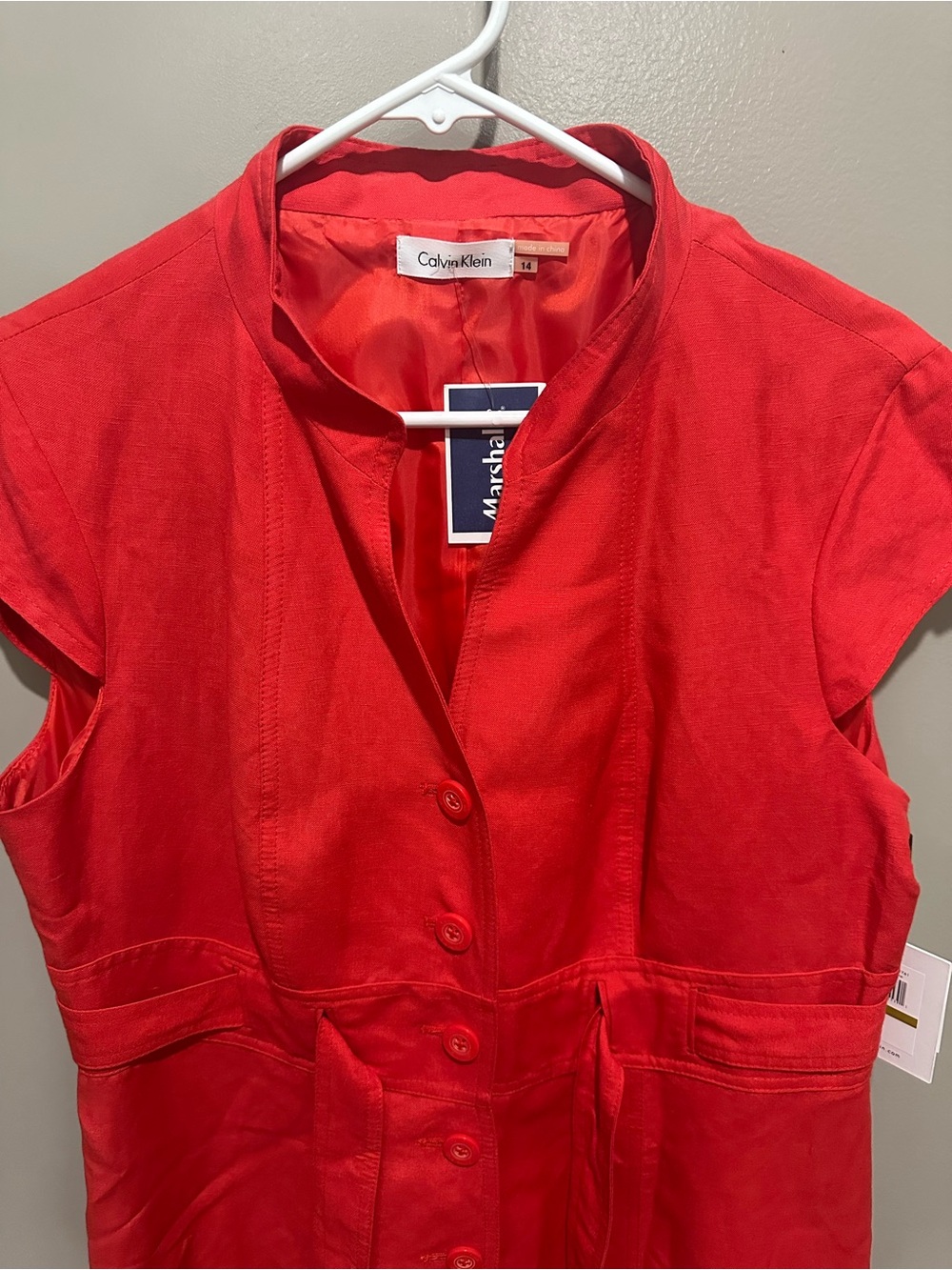 Calvin Klein Red Button-Front Cap Sleeve Dress - Picture 2 of 6